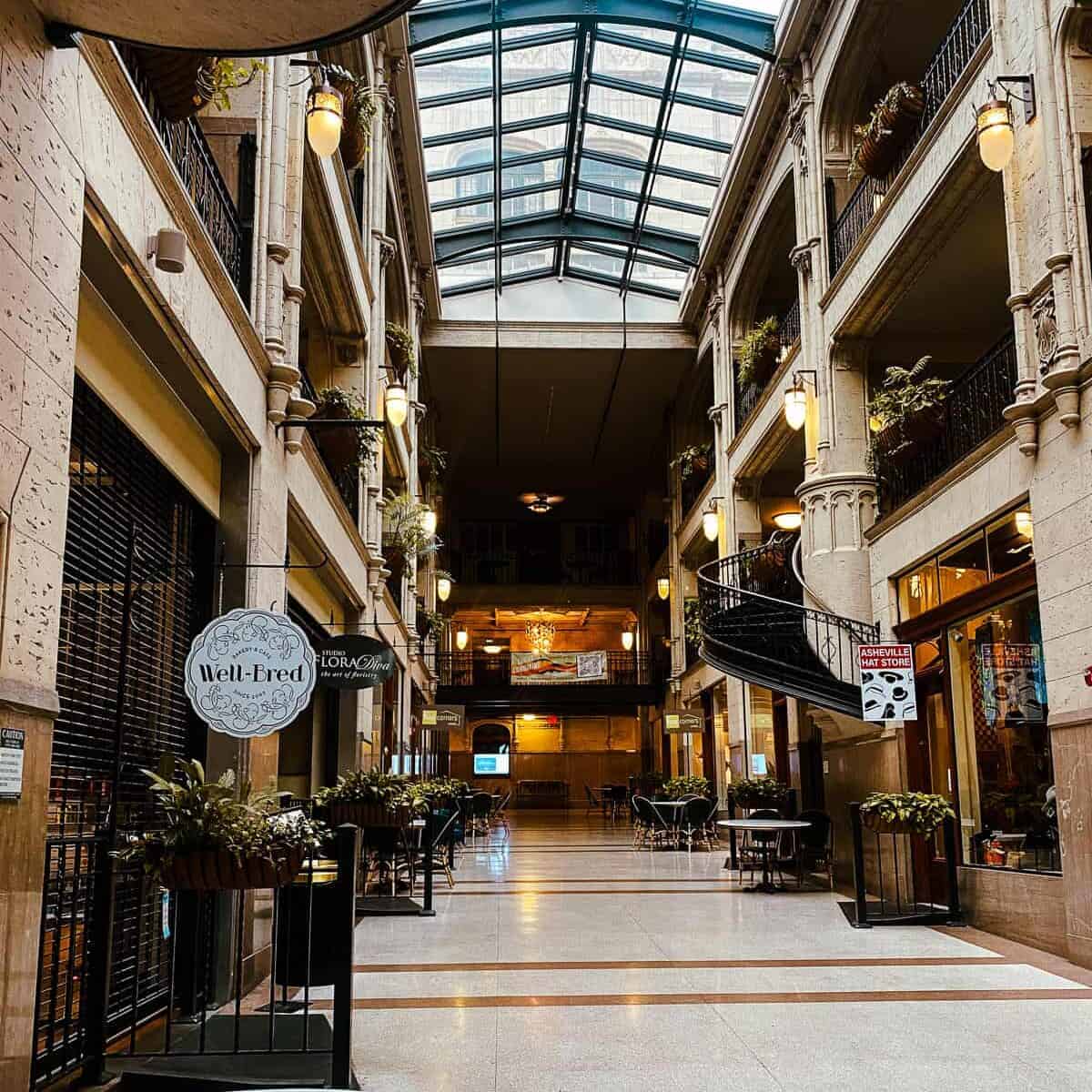 The Grove Arcade in Asheville NC, an indoor stone mall with shops