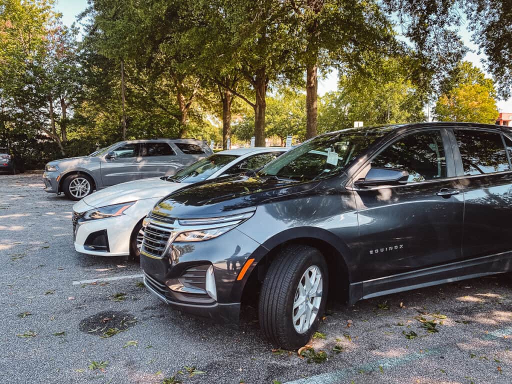 A row of rental cars in Raleigh North Carolina