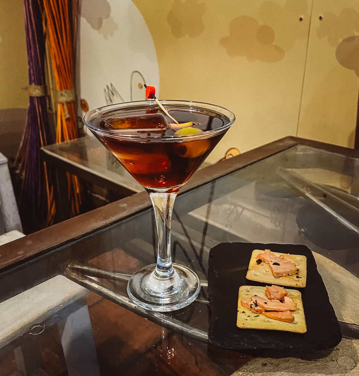 A glass of spanish vermouth on a Table