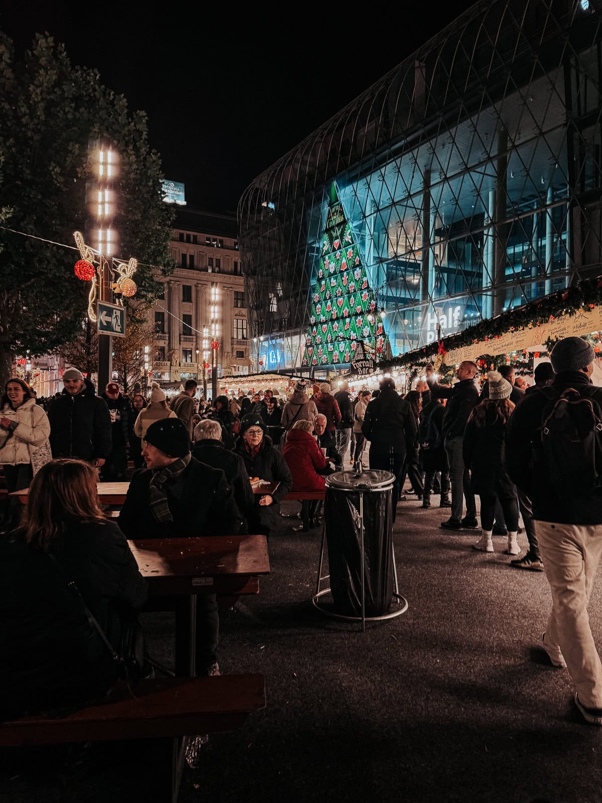 A very busy Christmas market in Vorosmarty Square Budapest