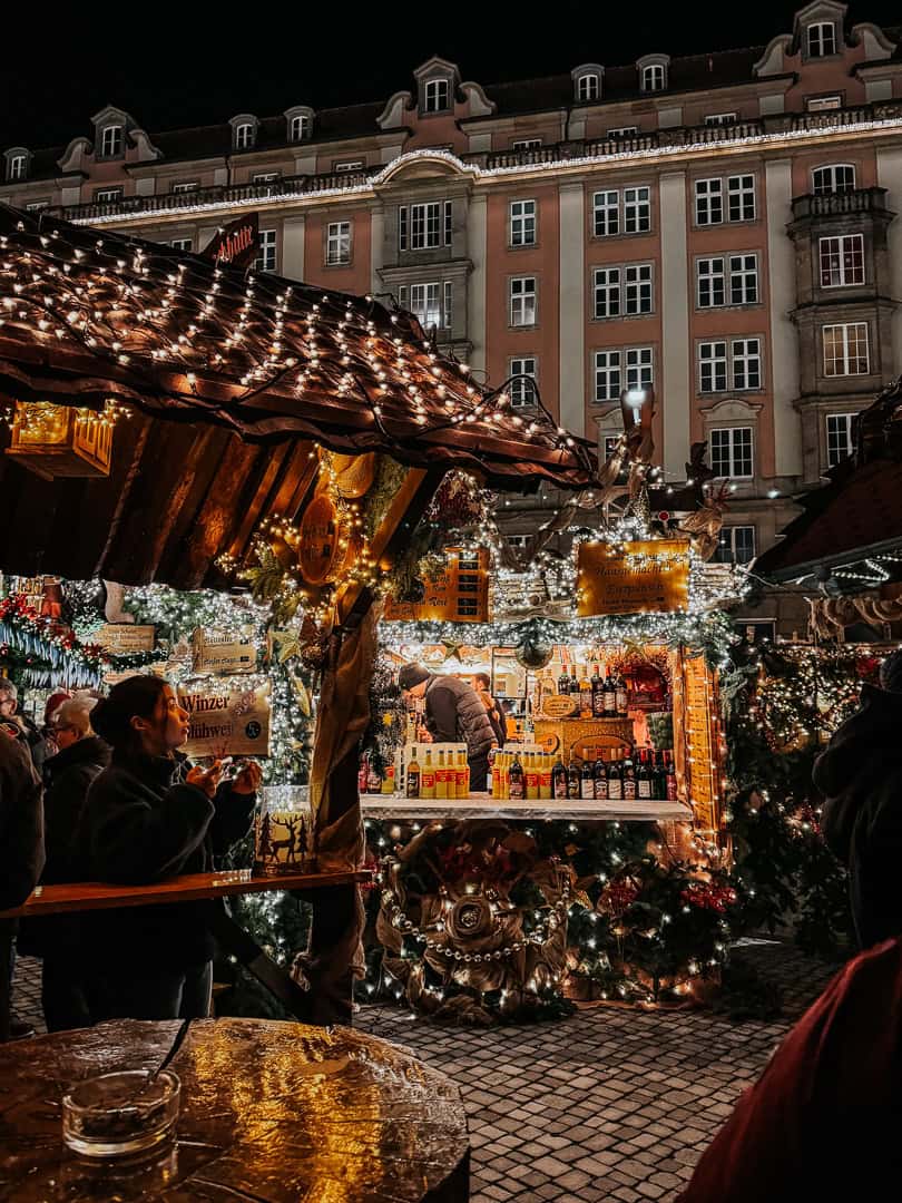 a magical christmas market with christmas lights