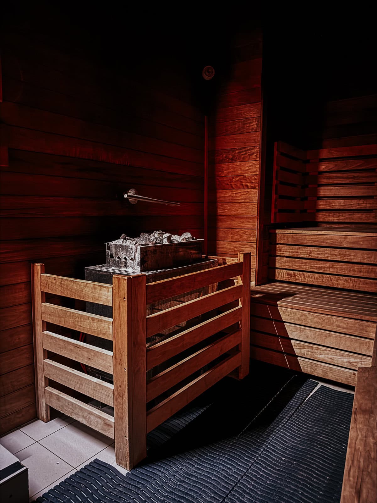 Image showing a sauna interior with wooden benches and a heater at Rudas Gyógyfürdő (Rudas Baths), Budapest.